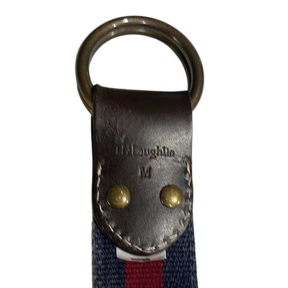 J. McLaughlin Vintage Wash Fabric Web Belt Navy Red Stripe D/O Ring SZ M Women’s